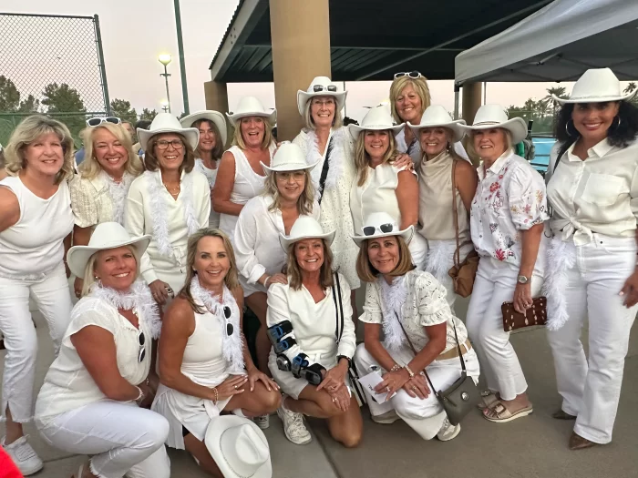 The Richardson women’s 55+ tennis team from Canyon Creek Country Club posing together at the USTA National Campus.